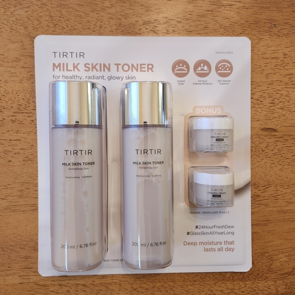 TIRTIR Milk Skin Toner 200ml x2 + Ceramic Cream 15ml x2 Korean Skincare Set